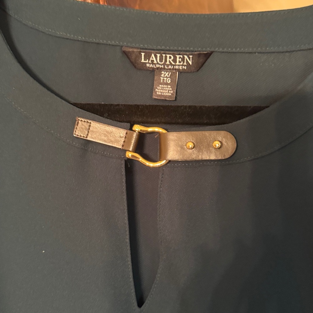 Ralph Lauren Forest Green Deep Pin Blouse with Gold Detail Buckle - Picture 2 of 3